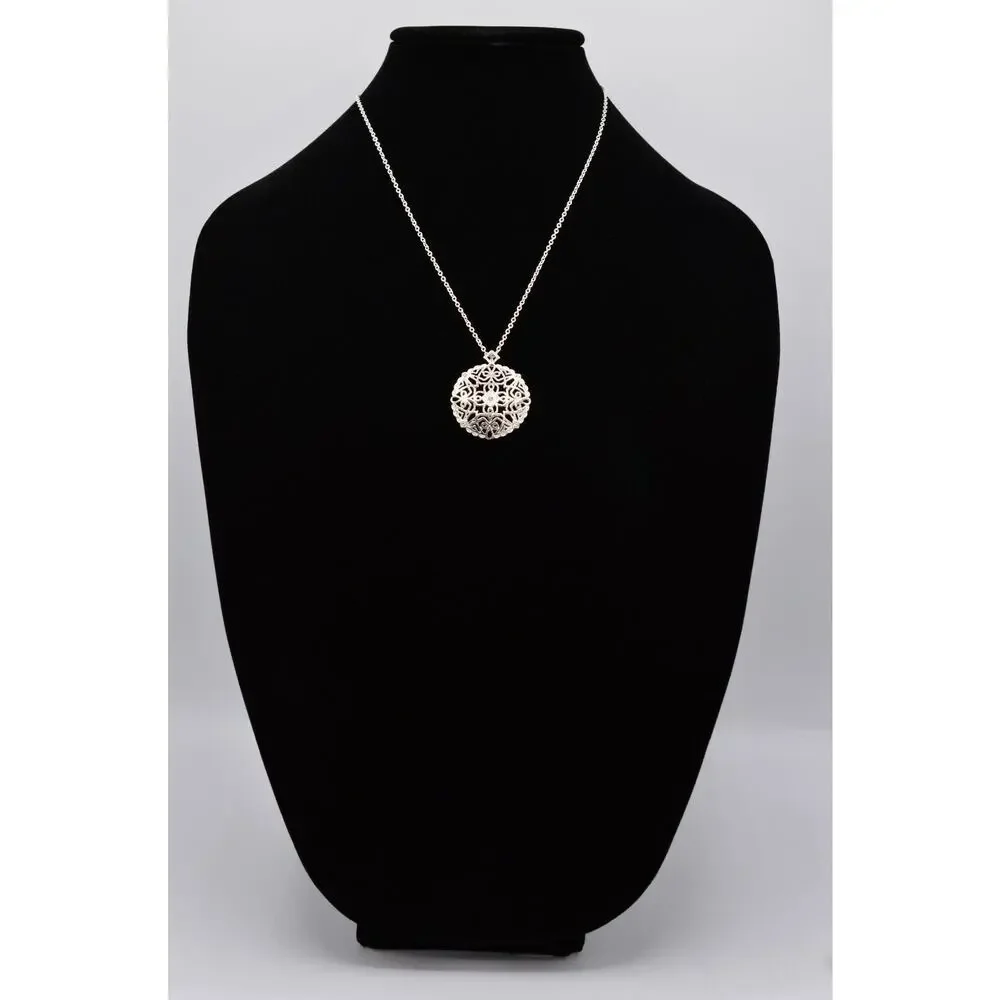 Avon Vintage Necklace Pendant Crystal Silver Filigree Nina Ricci NR Signed 9J